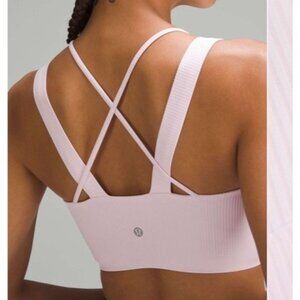 Lululemon Like A Cloud Longline Bra Light Pink Ribbed Knit Size 4 B/C Gym Yoga
